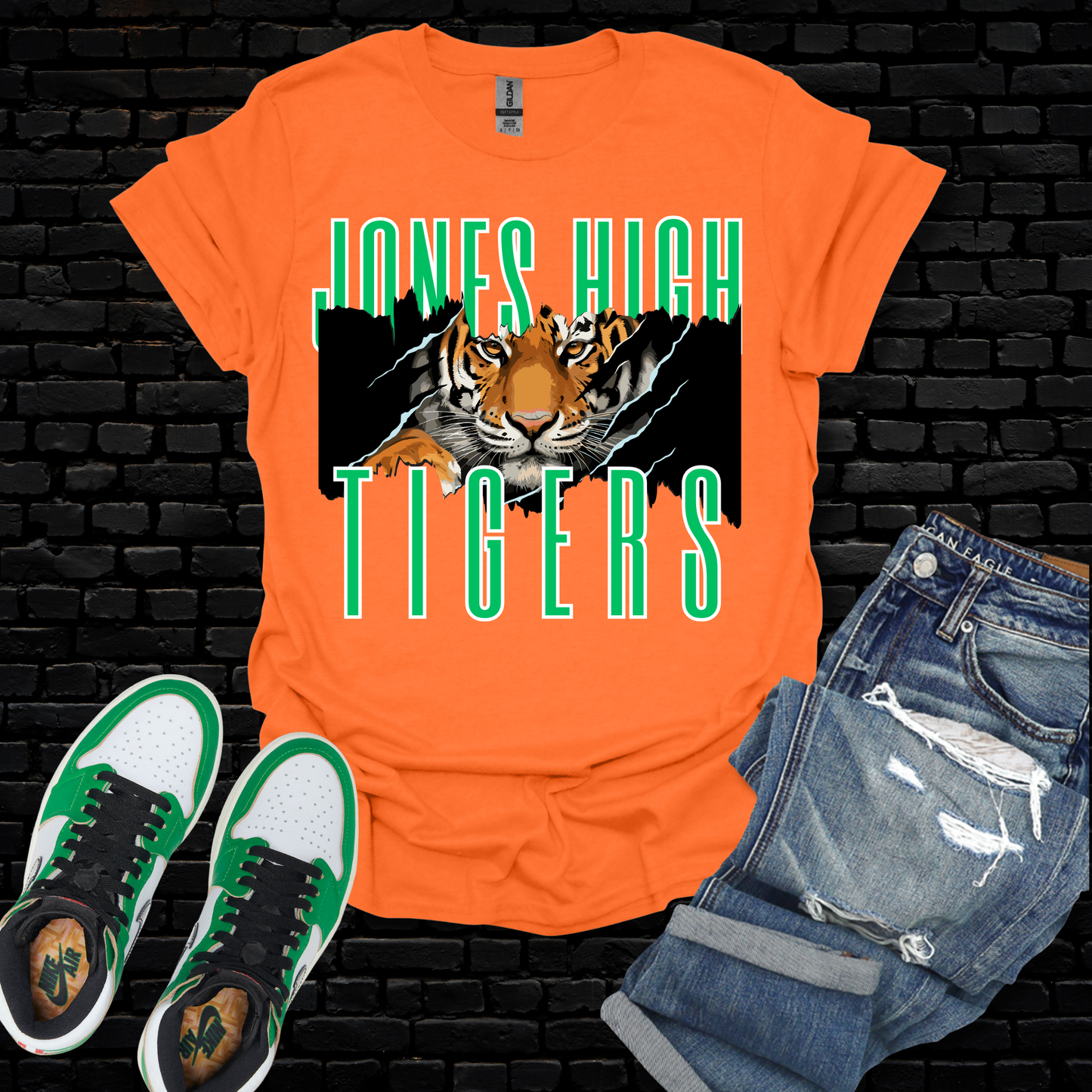 Jones High Tigers Shirt – Orange & Green Tiger Pride Game Day Tee